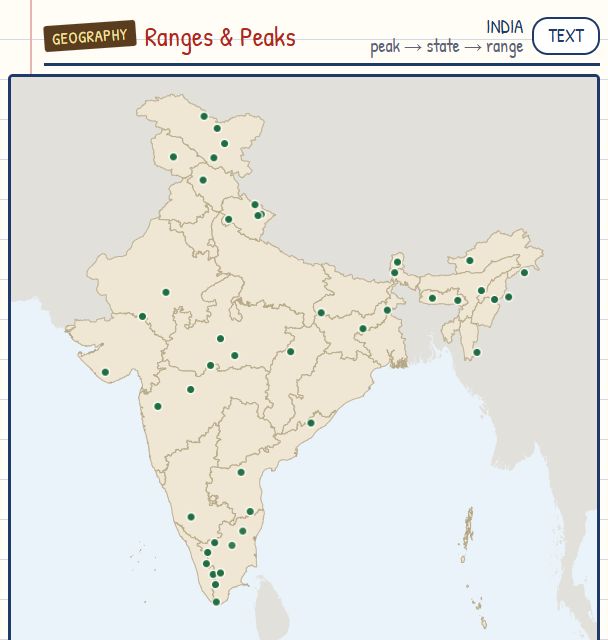 Mountain Ranges, Hills and Peaks map