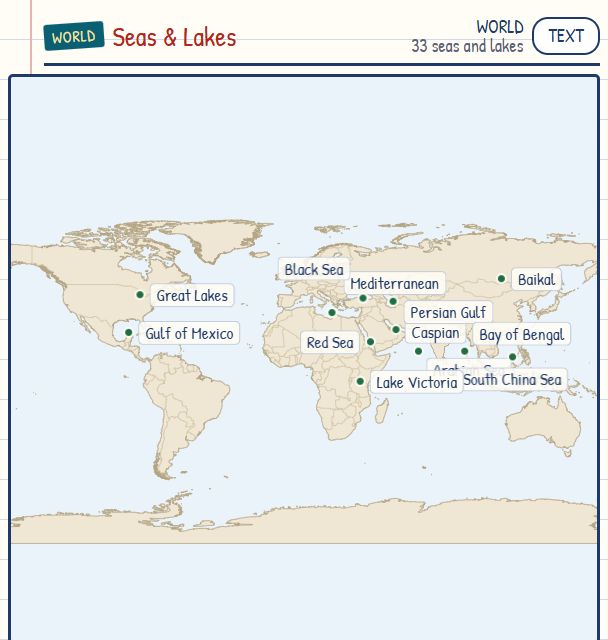 Seas, Gulfs and Lakes of the World map