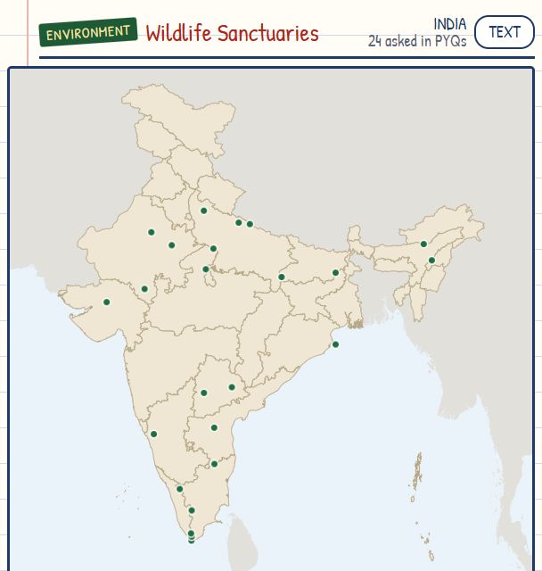 Wildlife Sanctuaries (asked in exams) map